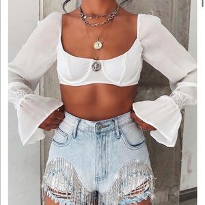 White Fox Boutique White cropped long sleeve bustier top
